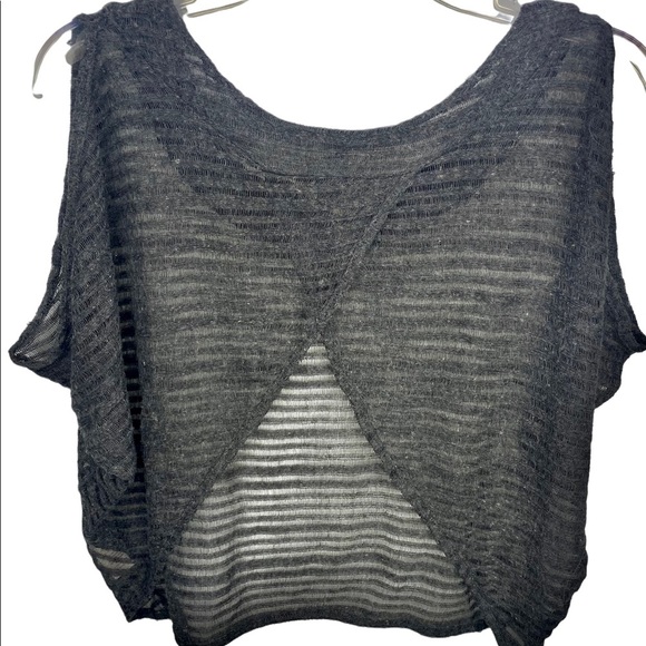 Decree Juniors Semi-Sheer Top Shirt M Gray Open Shoulders Bare Midriff - Picture 5 of 8